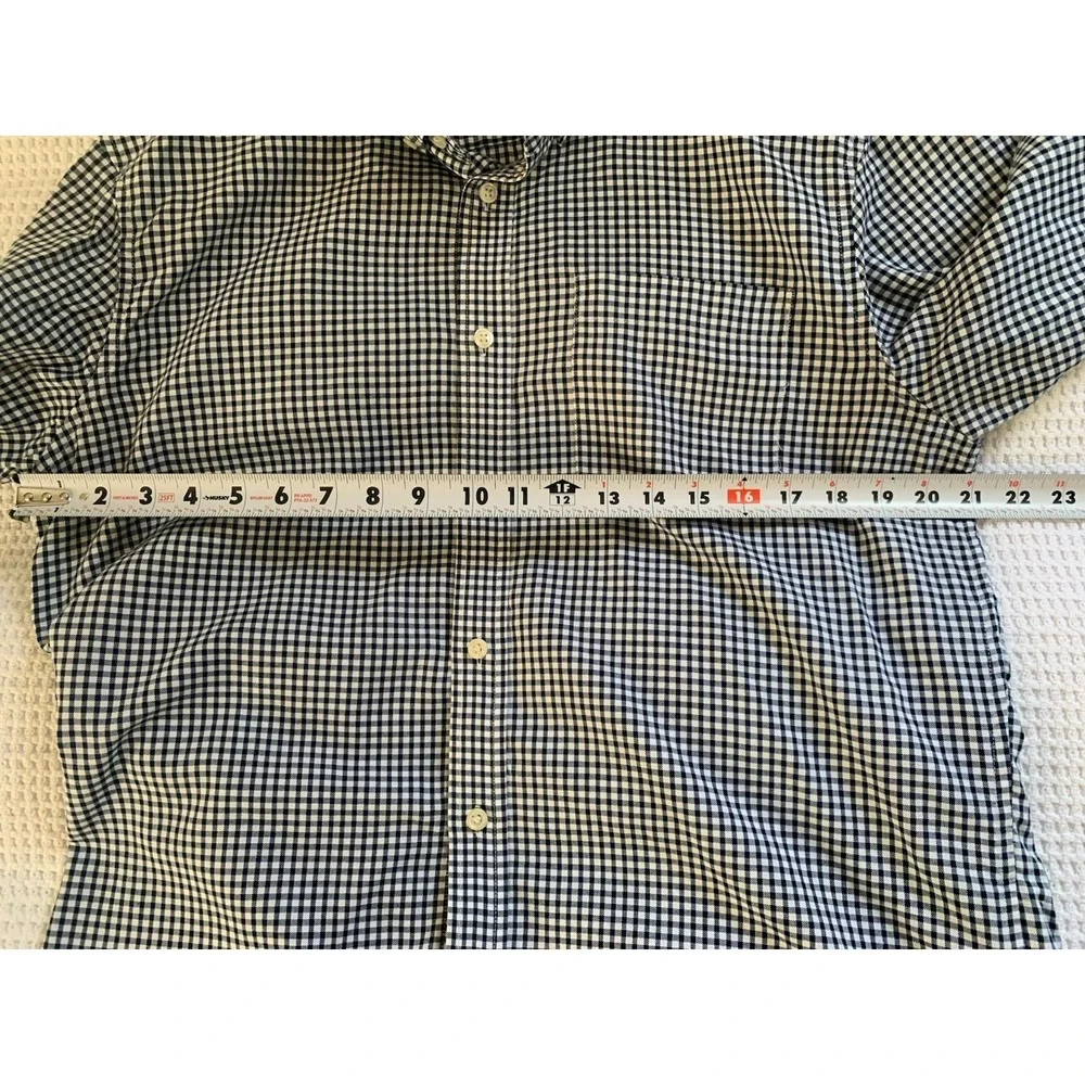 Banana Republic Shirt Men's Large L Untucked Fit White Blue Checked‎